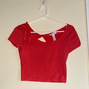 Red coral ambiance crop top tie back L